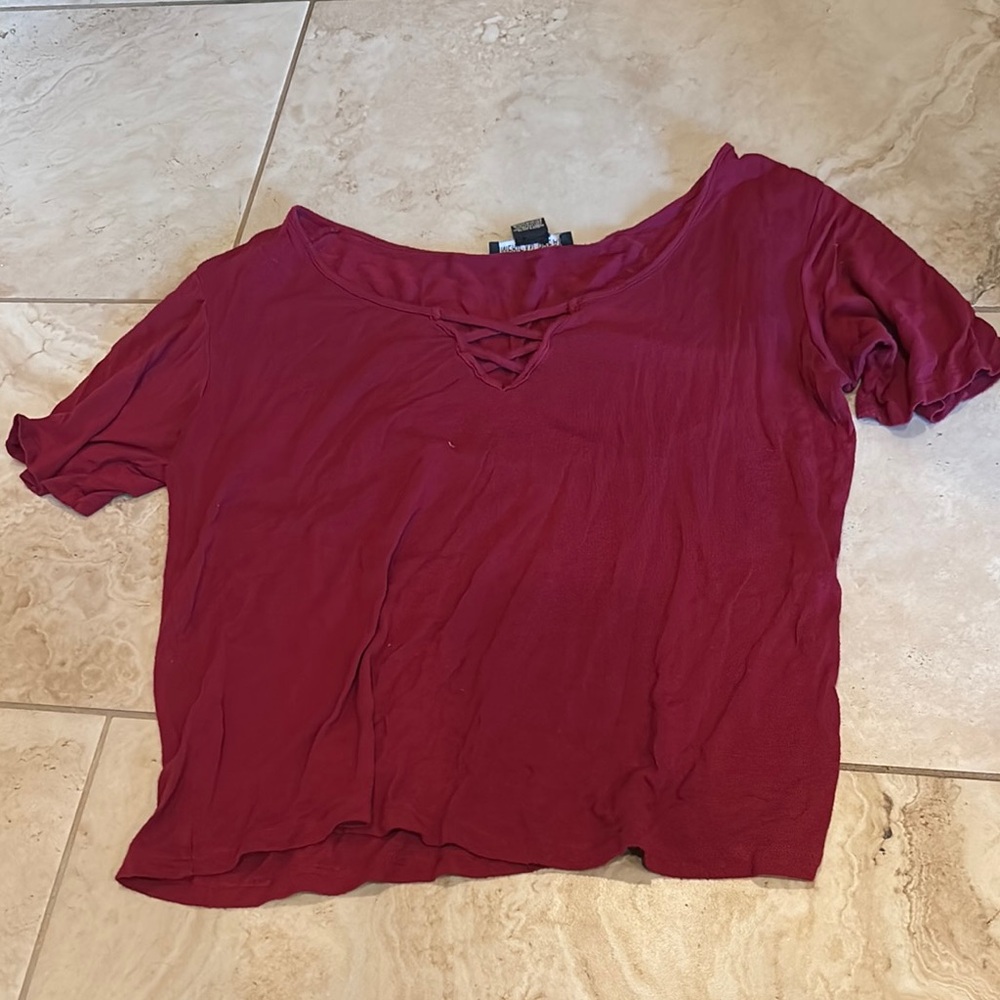 American Dream Red Crop Tie Front Blouse